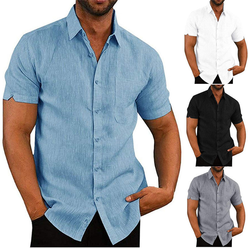 Men Short Sleeve Summer Solid Shirts Casual Loose Tops Tee - Zalixer