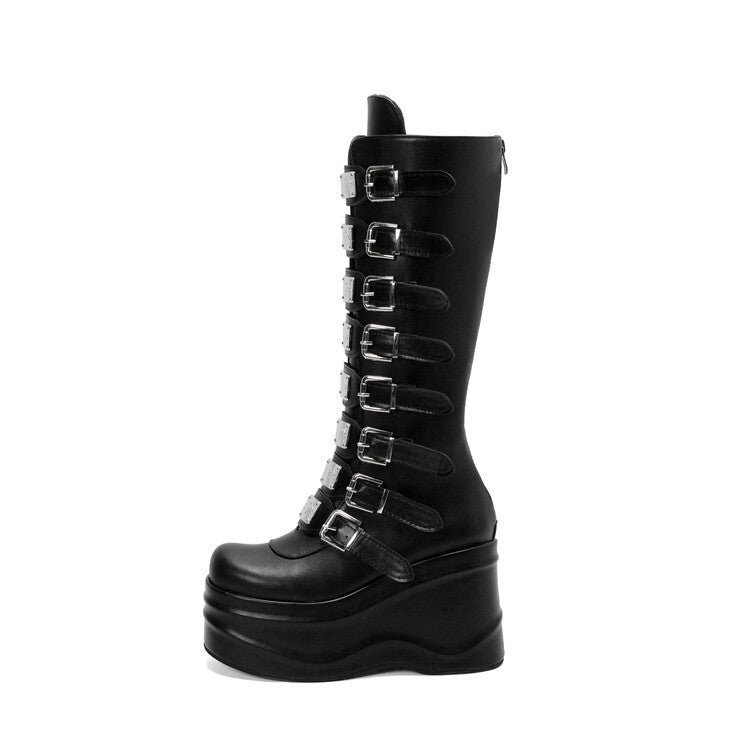 Womens Round-toe Thick-soled Back-zip Ultra-high-heeled Boots - Zalixer