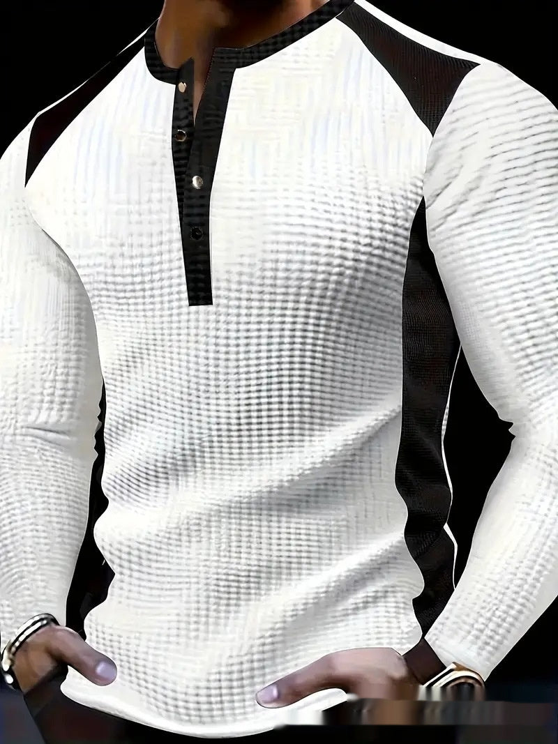 Mens Long-sleeve Sweatshirt With Patchwork Jacquard Design Loose Fit