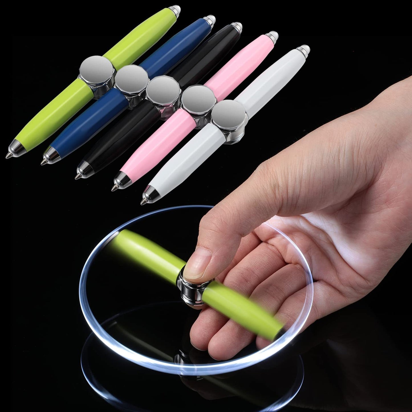 Creative Multi-Function LED Pen Spinning Decompression Gyro Metal Ballpoint Pen