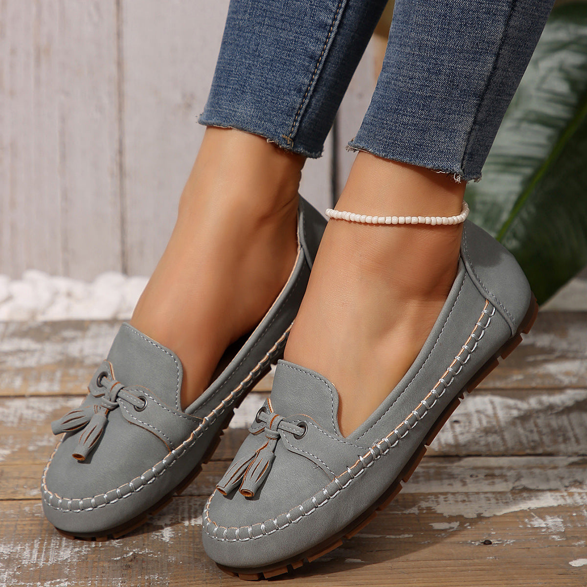 Women's Round Head Loafers Fashion Non-slip Soft Comfortable Flats Shoes - Zalixer