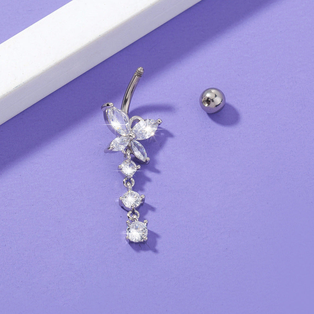 Women's Butterfly Zircon Umbilical Ring Piercing Jewelry