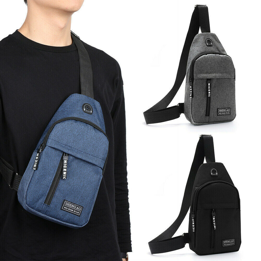 Men's Sling Cross Body Chest Shoulder Sports Travel Backpack Black