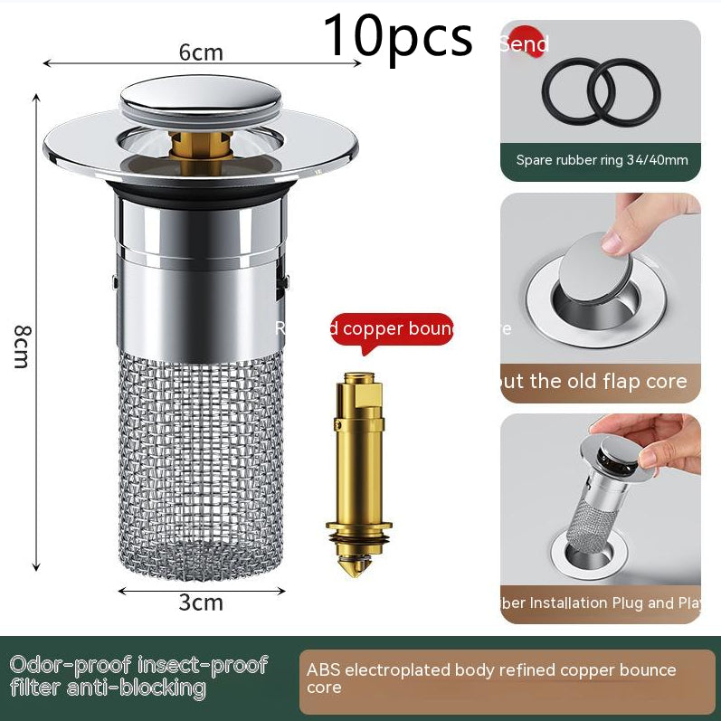 Long Pop-Up Sink Drains Filter Bathroom Press Bounce Basin Plug Stopper Wash Basin Hair Catcher Sink Strainer Kitchen Supplies - Zalixer