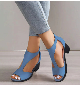 Women's High Heeled Fish Mouth Sandals with Zipper Closure - Summer Dressy Open Toe Footwear - Zalixer