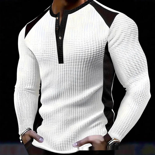 Mens Long-sleeve Sweatshirt With Patchwork Jacquard Design Loose Fit - Zalixer