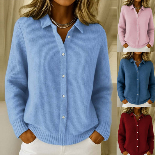 Casual Fashion Button Knitted Lapel Sweater For Women Long Sleeve Knitted Sweaters Tops Winter Jumper - Zalixer