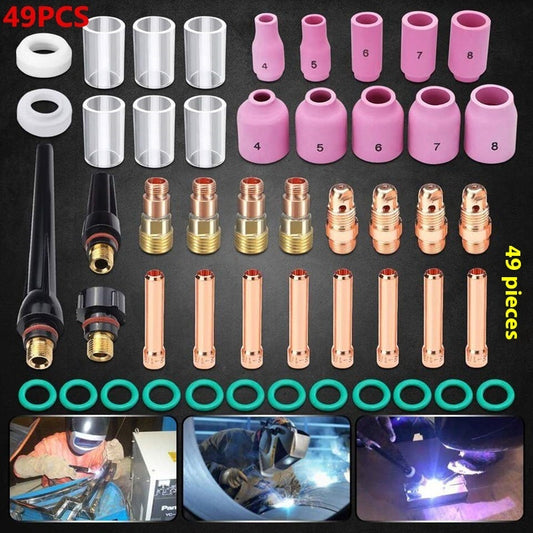 49PCs Pieces TIG Welding Short Gas Lens Kit Torch Cup Sleeve