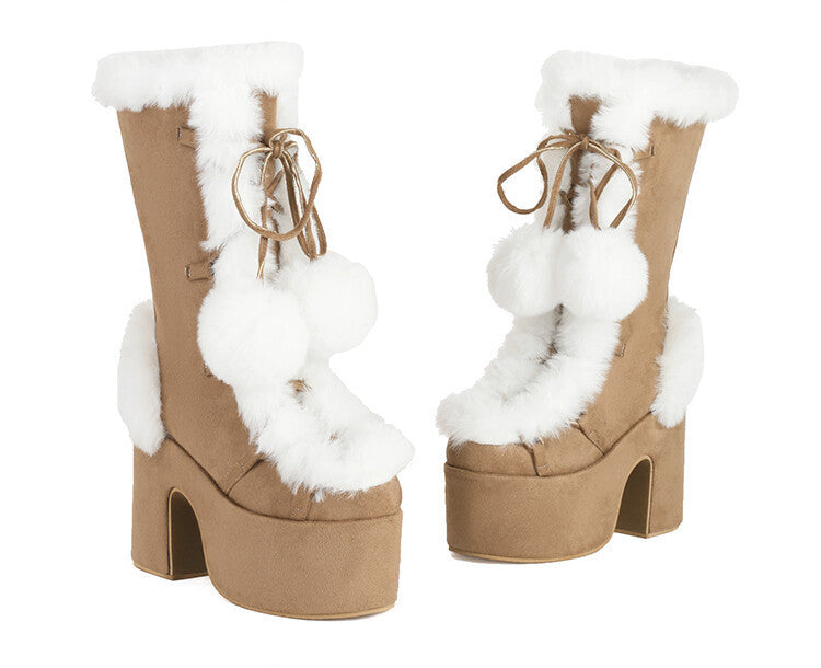 Womens Fashion Mid-Cut Furry Boots - Zalixer
