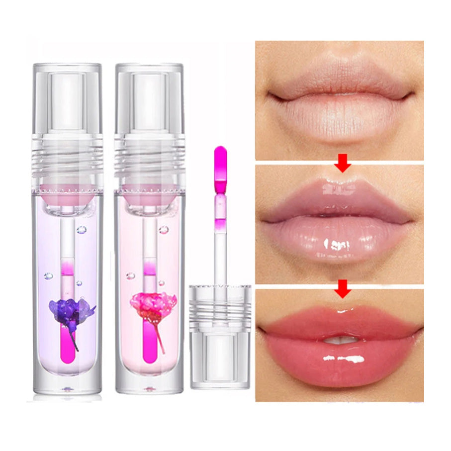 Flower Color Changing Lip Oil Moisturizing Jelly Lipgloss Clear Temperature Change Liquid Lipstick Reduce Lip Line Make Up - Zalixer