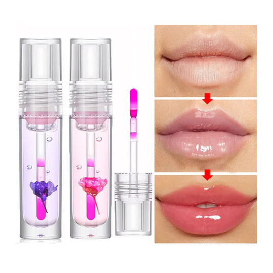Flower Color Changing Lip Oil Moisturizing Jelly Lipgloss Clear Temperature Change Liquid Lipstick Reduce Lip Line Make Up - Zalixer