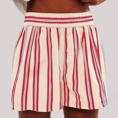 Y2K Stripe Print Shorts Summer Fashion Elastic Beach Pants With Pockets Womens Clothing - Zalixer