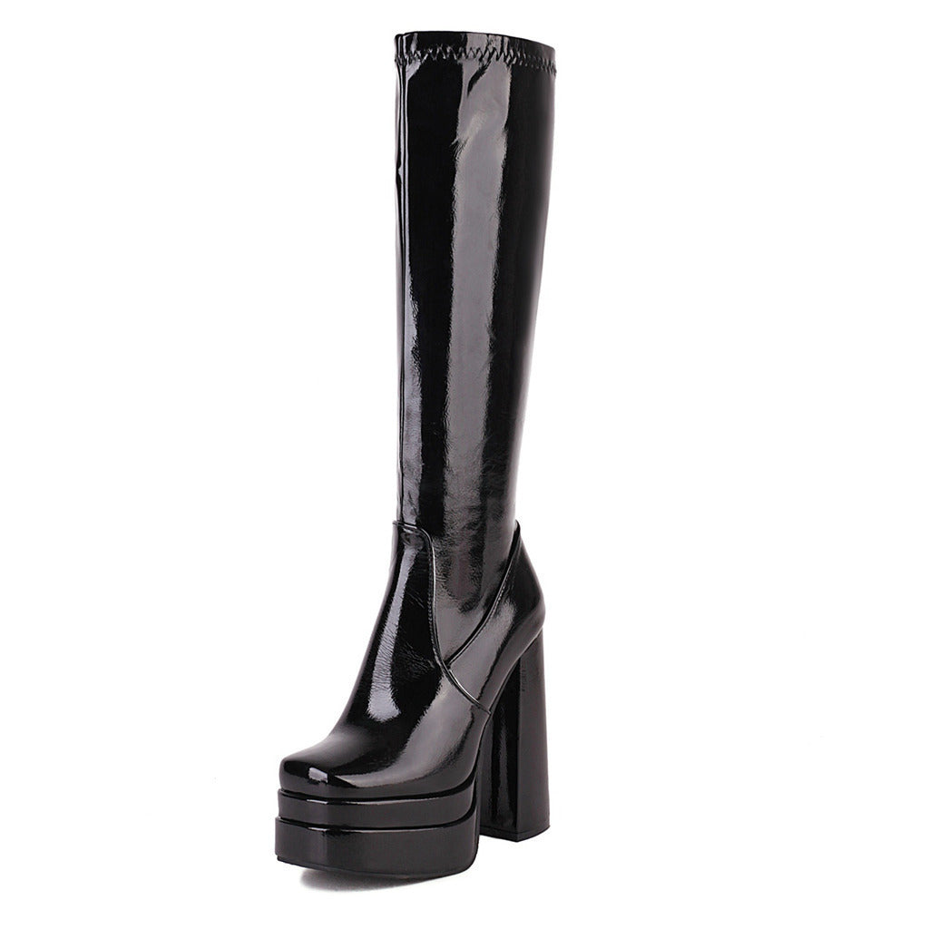 Womens Chunky-heel High-heeled Boots With Thick Soles - Zalixer