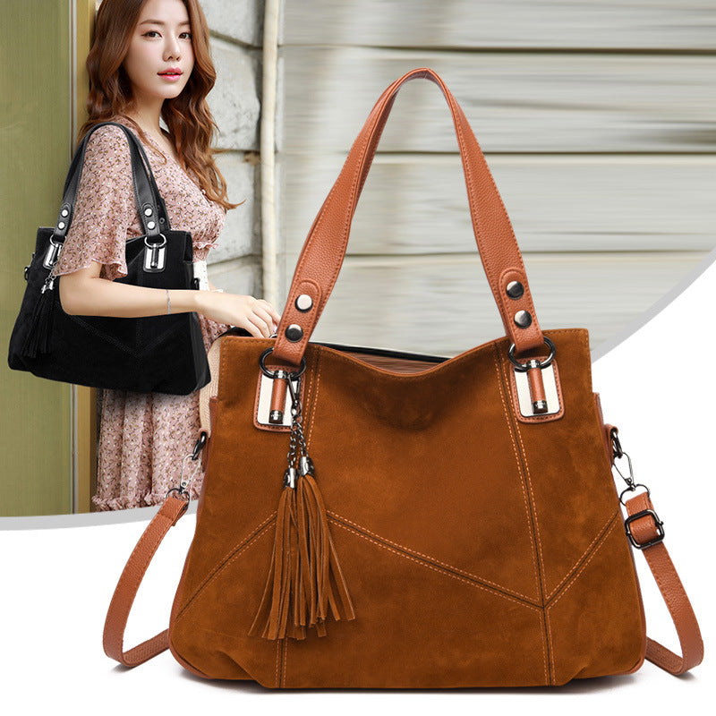 Womens Retro Tassel Zipper Suede Shoulder Crossbody Bag - Zalixer