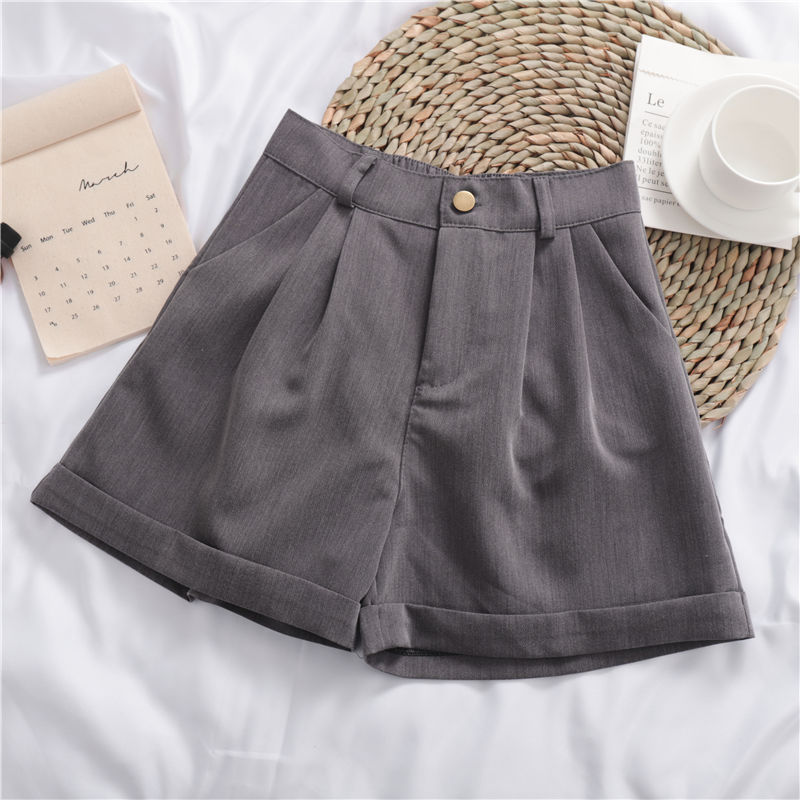 Solid Color All-match Roll-up Wide-leg Casual Shorts - Zalixer