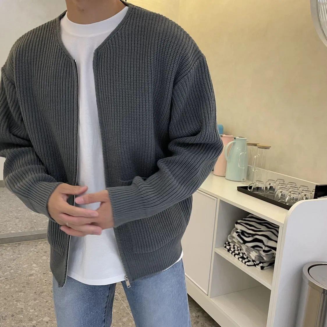 Men Zip Up Knitted Cardigan Lined Funnel Neck Jumper Sweater Pockets Coat All Seasons Comfortable Soft Long Sleeve - Zalixer