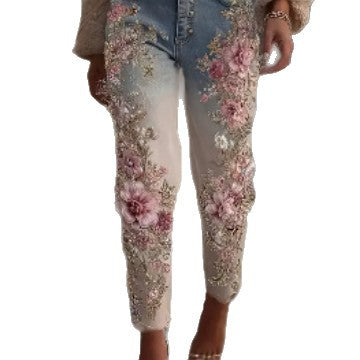 Womens Colorful Floral Loose-fit Jeans - Zalixer