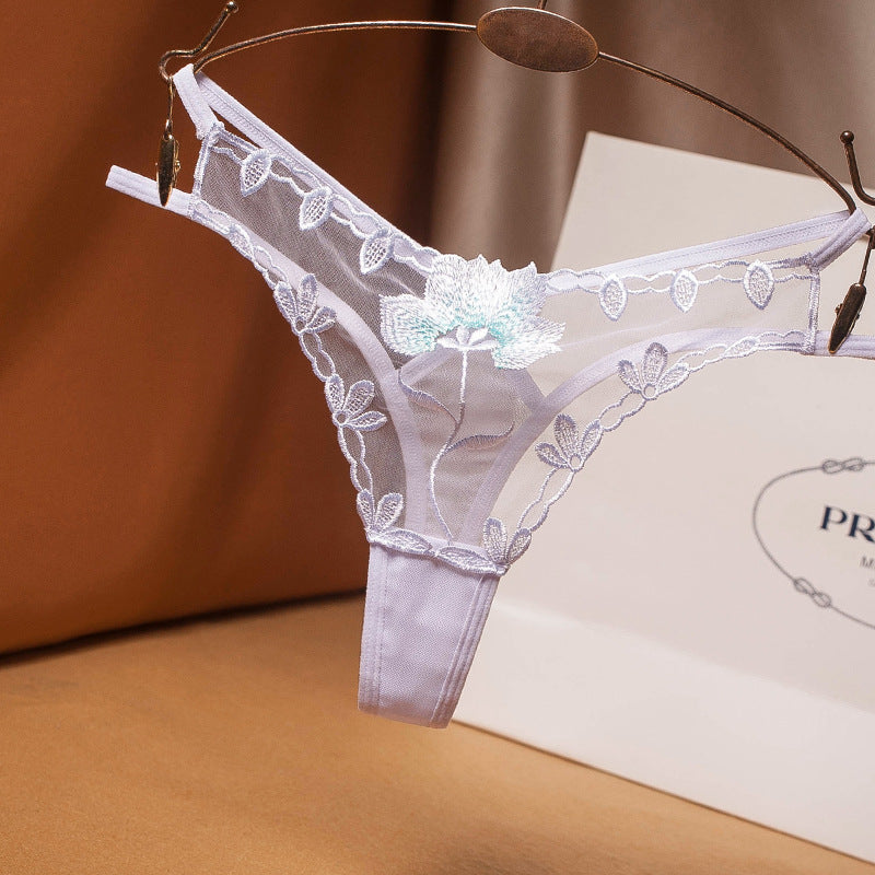 Women's Embroidered Transparent Mesh Hollow Panties Low Waist - Zalixer