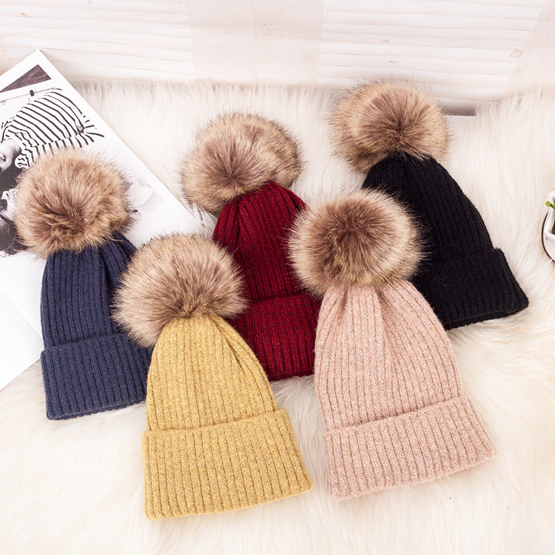 Thickened Warm Dark Buckle Wool Ball Woolen Hat - Zalixer
