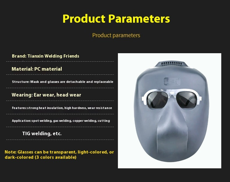 PC Welding Mask Head-mounted Ear Wear Polishing Argon Welding Gas Shielded Welding Protective Mask Radiation-proof Splash