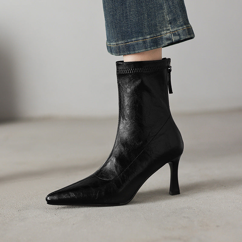 Womens Stylish Chic Ankle Boots With Zippers - Zalixer