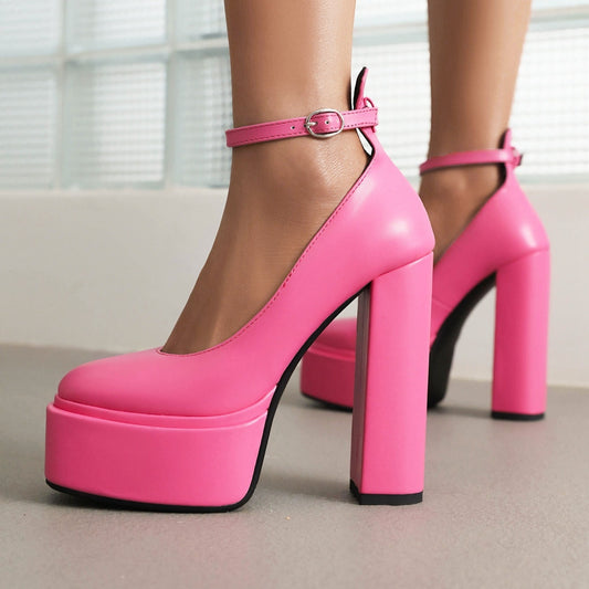 Spring Womens Pointed-Toe Chunky-Heel Buckle High Heels - Zalixer