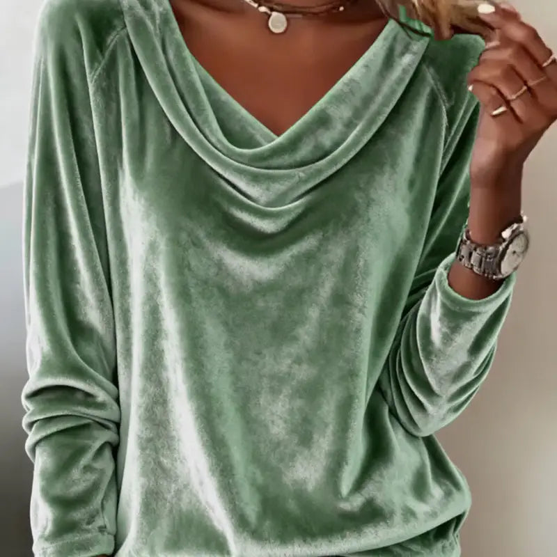Elegant Velvet Long Sleeve Shirts For Women Fall Spring Solid Color Loose Women Blouses Fashion Pullover Tops Party Clothes - Zalixer