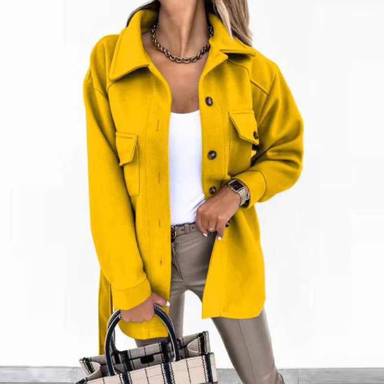 Women's Lapel Jacket Fashion Casual Single-Breasted Coat With Belt Spring - Zalixer