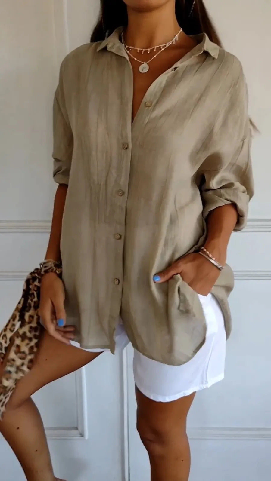 Lapel Long Sleeve Shirt Women's Single-breasted Pleated Shirt Tops Clothing - Zalixer