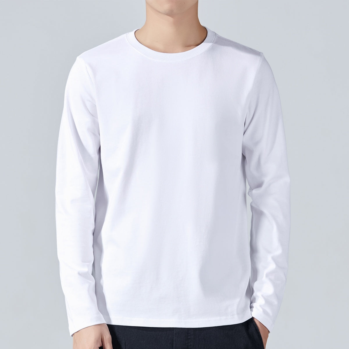 White Long Sleeve T Shirt Solid Color Cotton Base Layer