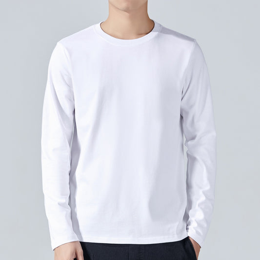 White Long Sleeve T Shirt Solid Color Cotton Base Layer