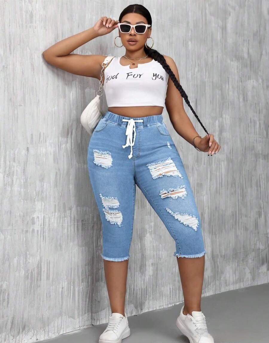 Womens Slimming Ripped Plus-Size Jeans - Zalixer
