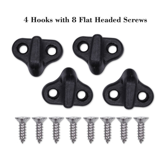 Nylon Kayak Lashing J Shape Hooks Replacement Black With Flat head Screws