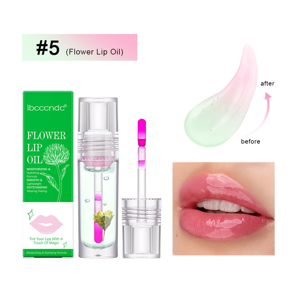 Flower Color Changing Lip Oil Moisturizing Jelly Lipgloss Clear Temperature Change Liquid Lipstick Reduce Lip Line Make Up - Zalixer