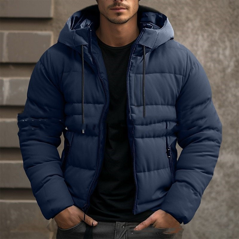 Men's Hooded Jacket Winter Pockets Zip-Up Coat Casual Outerwear Clothing