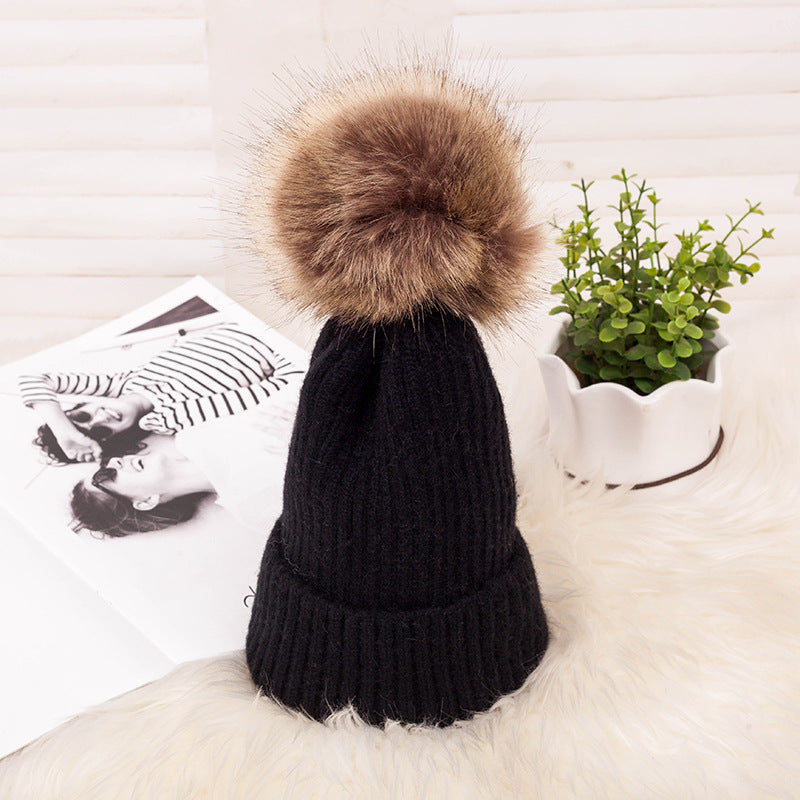 Thickened Warm Dark Buckle Wool Ball Woolen Hat - Zalixer