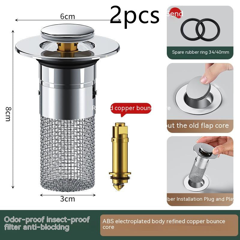 Long Pop-Up Sink Drains Filter Bathroom Press Bounce Basin Plug Stopper Wash Basin Hair Catcher Sink Strainer Kitchen Supplies - Zalixer