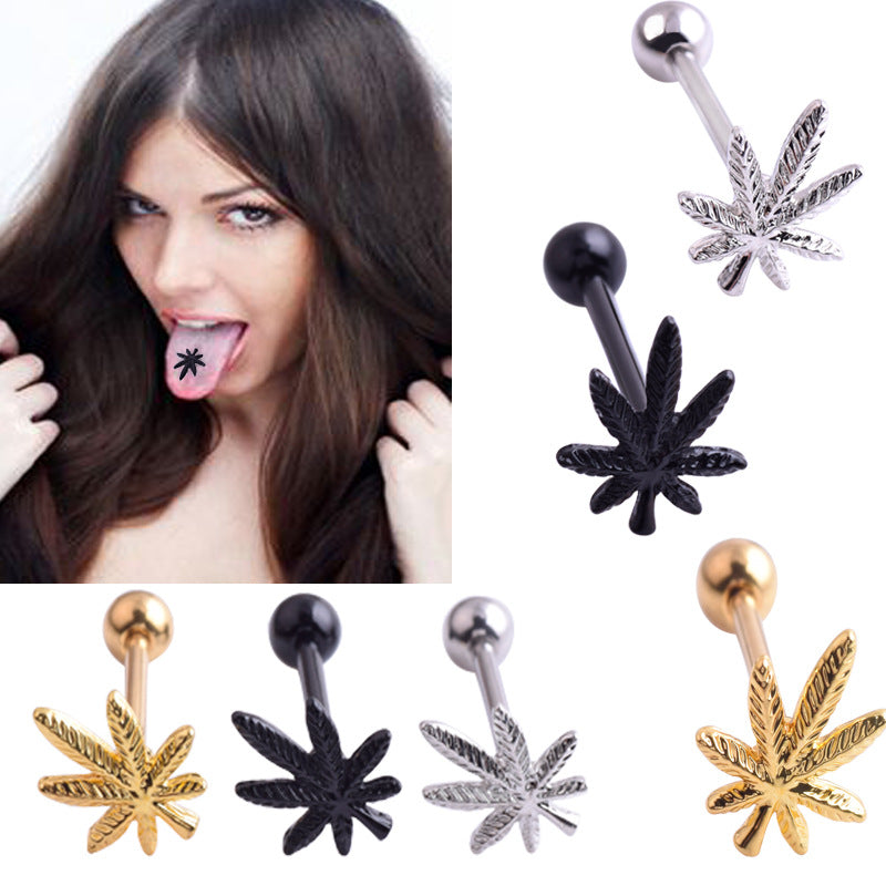 Women's Stainless Steel Leaf Tongue Ring Piercing Jewelry