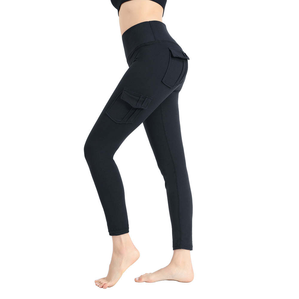 Pockets Trousers Solid Color Slim Yoga Track Pants Womens Clothing - Zalixer