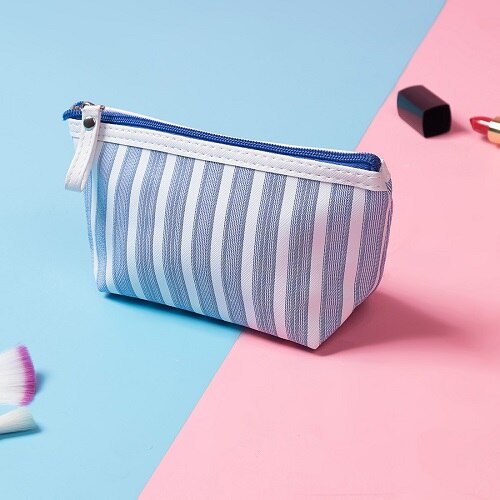 Miyahouse Canvas Cosmetic Bag Women Make up Bags Striped Printed Travel Toiletry Organizer Portable Pouch Makeup Case - Zalixer