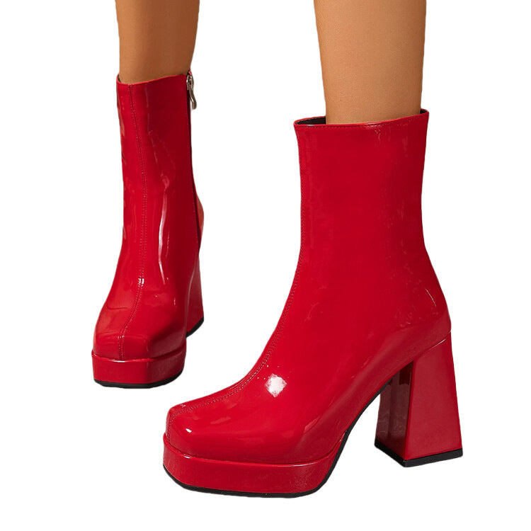 New Fallwinter Chunky Heel Height Enhancing Slimming Womens Ankle Boots With A Square Toe - Zalixer