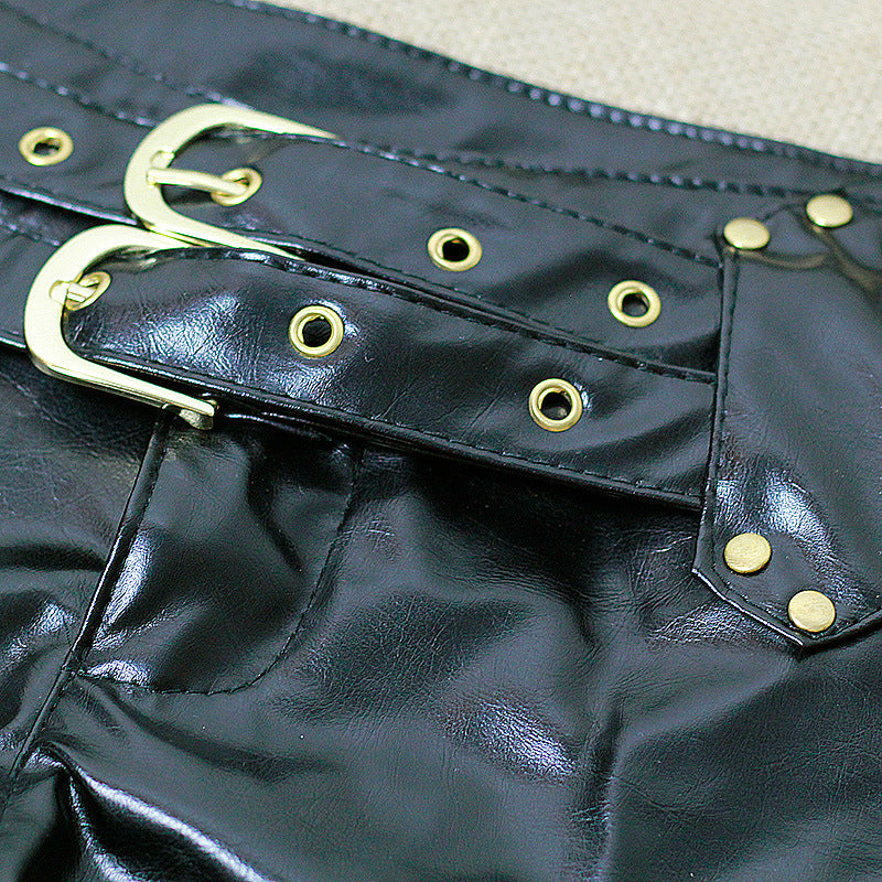 Black Leather Shorts Hot Pants - Zalixer