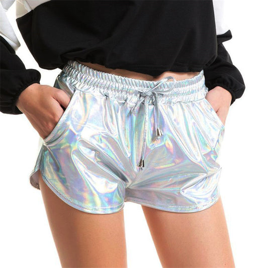 Shiny metallic casual booties shorts - Zalixer