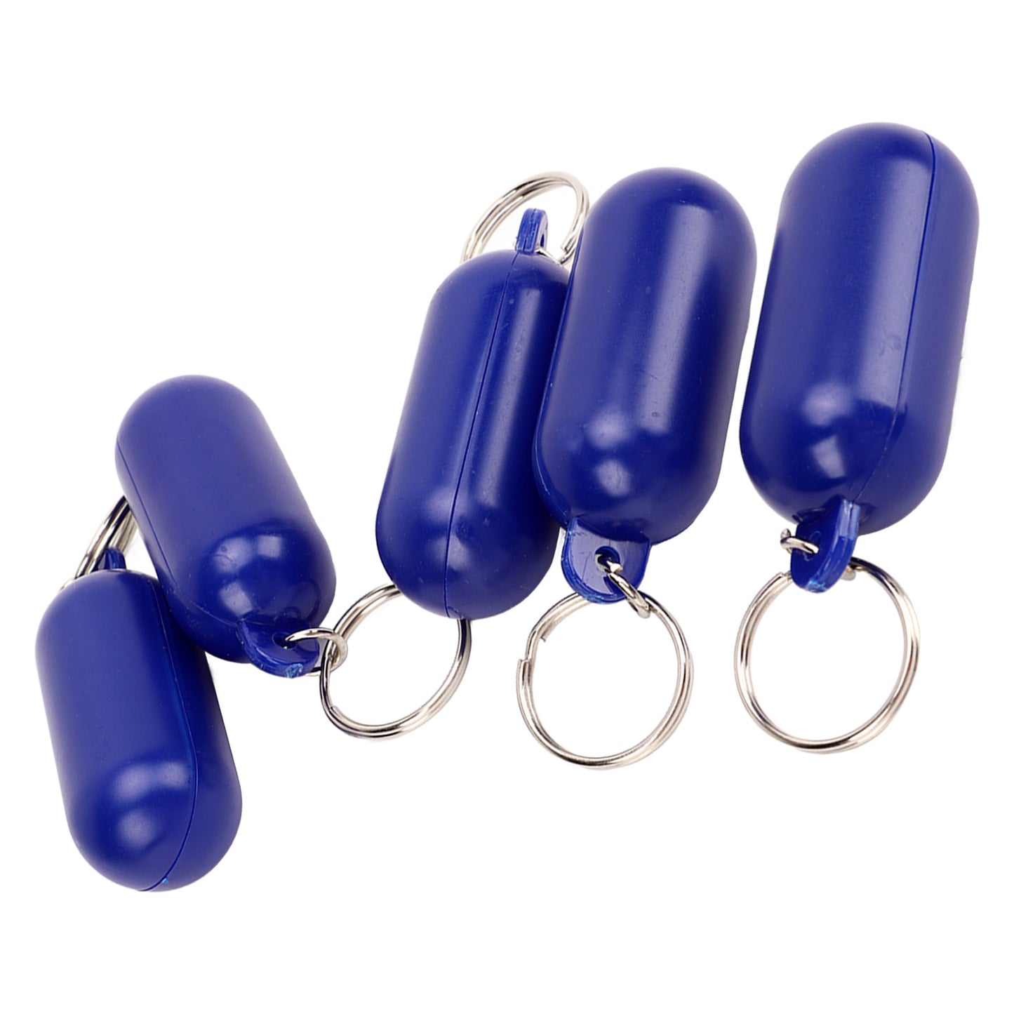 5Pcs Plastic Floating Keychain Pill Shape Float Key Ring for Boating Fishing Kayak Surfing Sailing Outdoor Sports Dark Blue