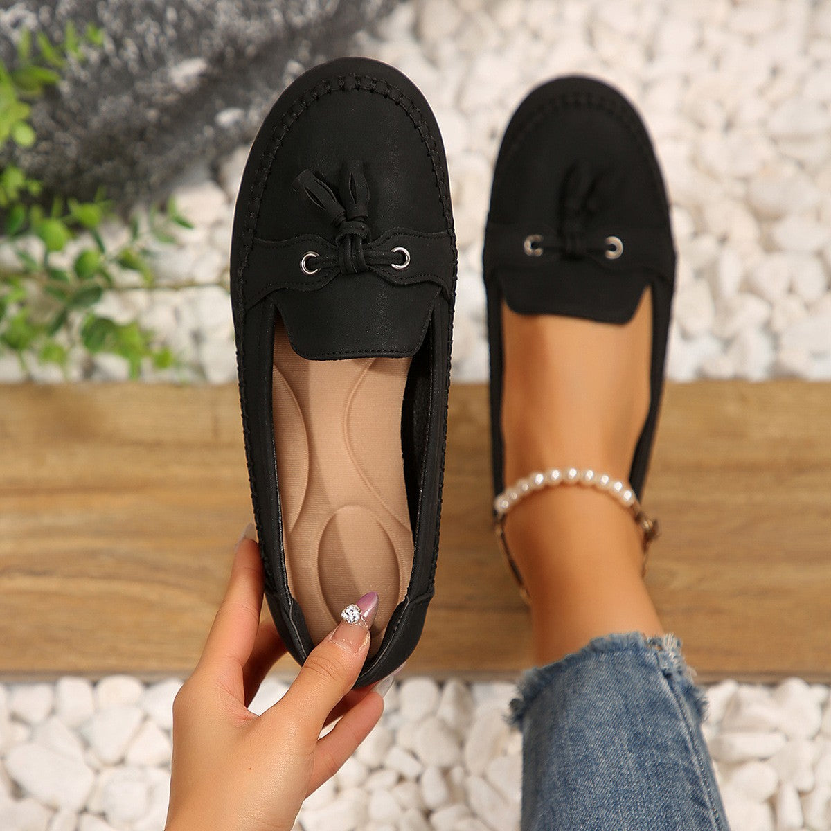 Women's Round Head Loafers Fashion Non-slip Soft Comfortable Flats Shoes - Zalixer