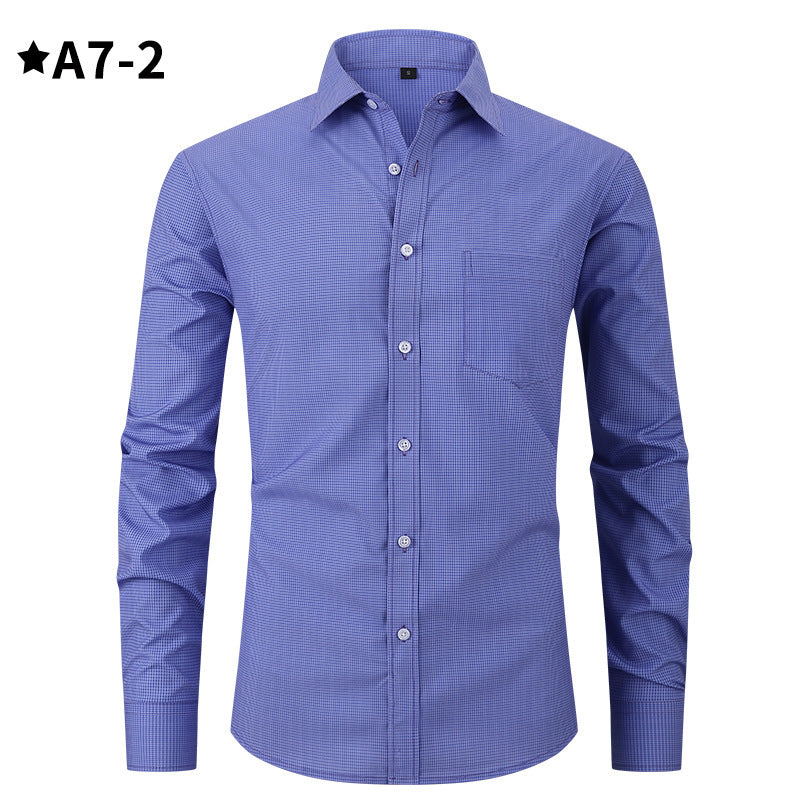 Men's Business Formal Solid Color Polo Collar Plaid Shirt