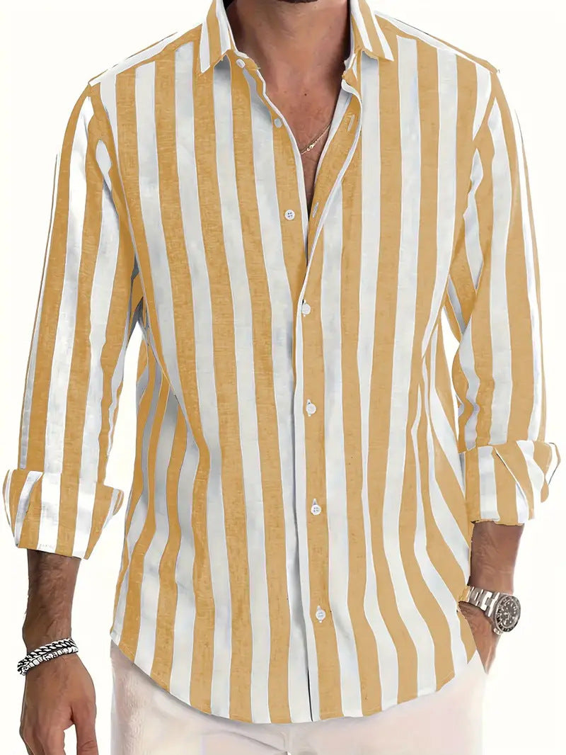 Men's Striped Print Casual Loose Long-Sleeved Shirt - Zalixer