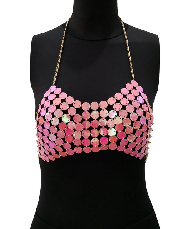 Sexy Metal Chain Tank Top Womens Silver Sparkly Sequins Hollow Plain Backless Club Vest Women Summer Beach Crop Tops - Zalixer