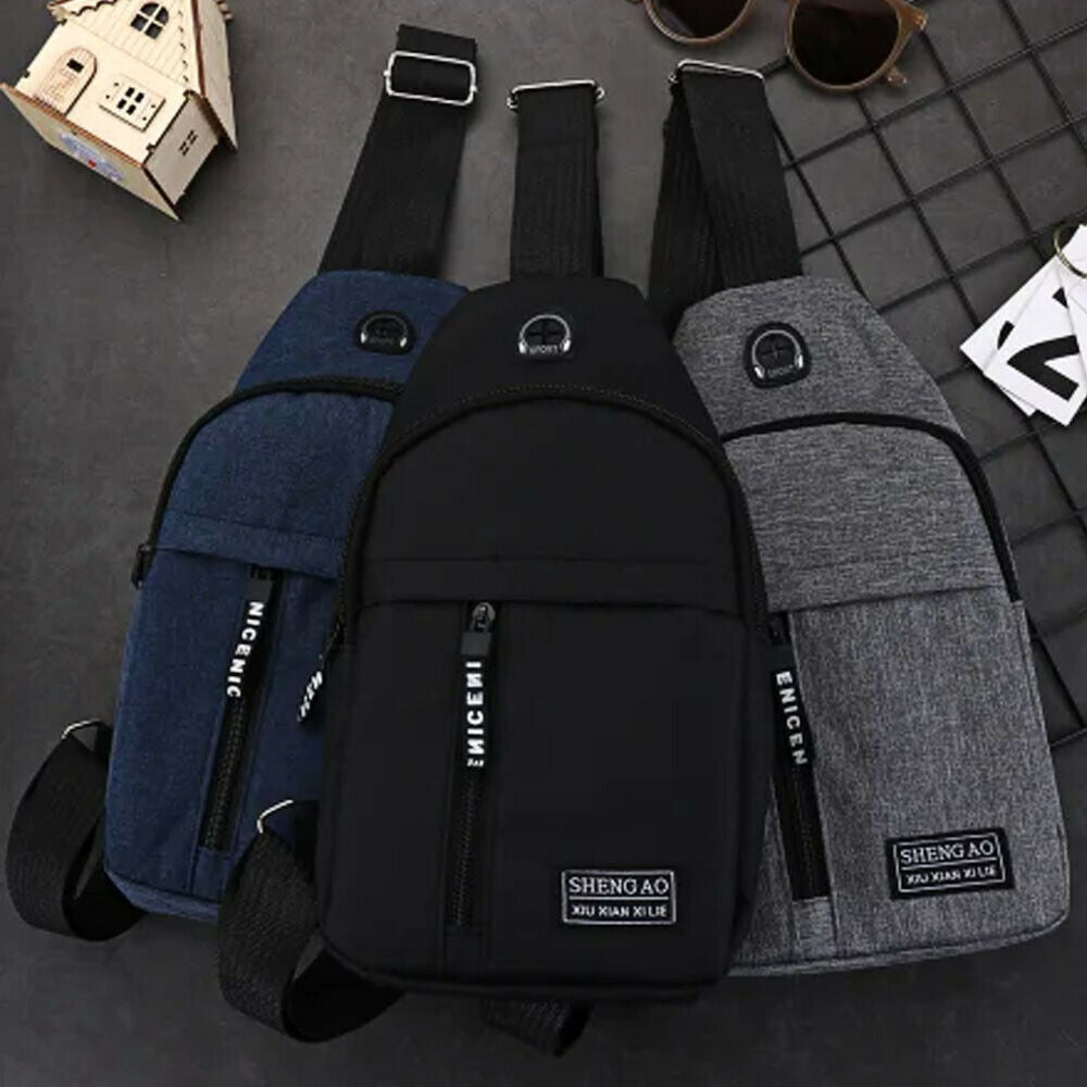 Men's Sling Cross Body Chest Shoulder Sports Travel Backpack Black