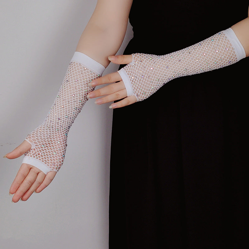 Fishing Net Hot Drill Finger Lace Gloves Clothing Accessories - Zalixer
